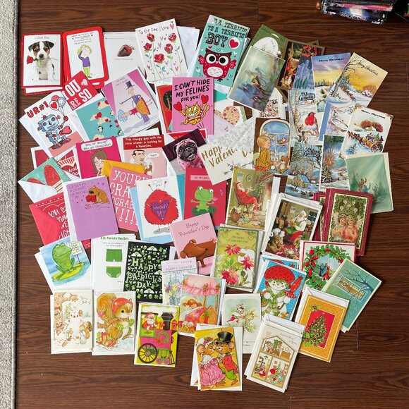 Vintage to New Mixed Greeting Cards Lot 100+ Christmas Valentines St Patrick - Picture 1 of 12